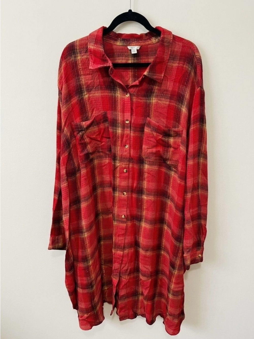 Cato Red Plaid Button Down Shirt Dress